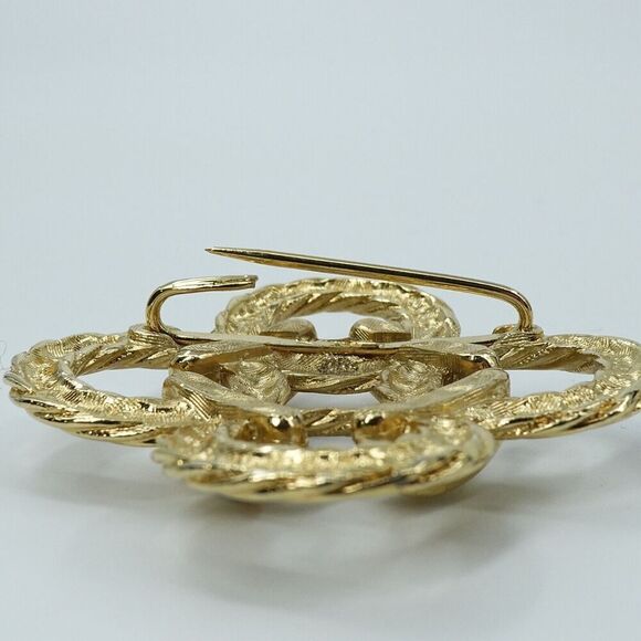 Vintage Swirl Gold Tone Brooch Linked Circles Woven Pin - Picture 4 of 8